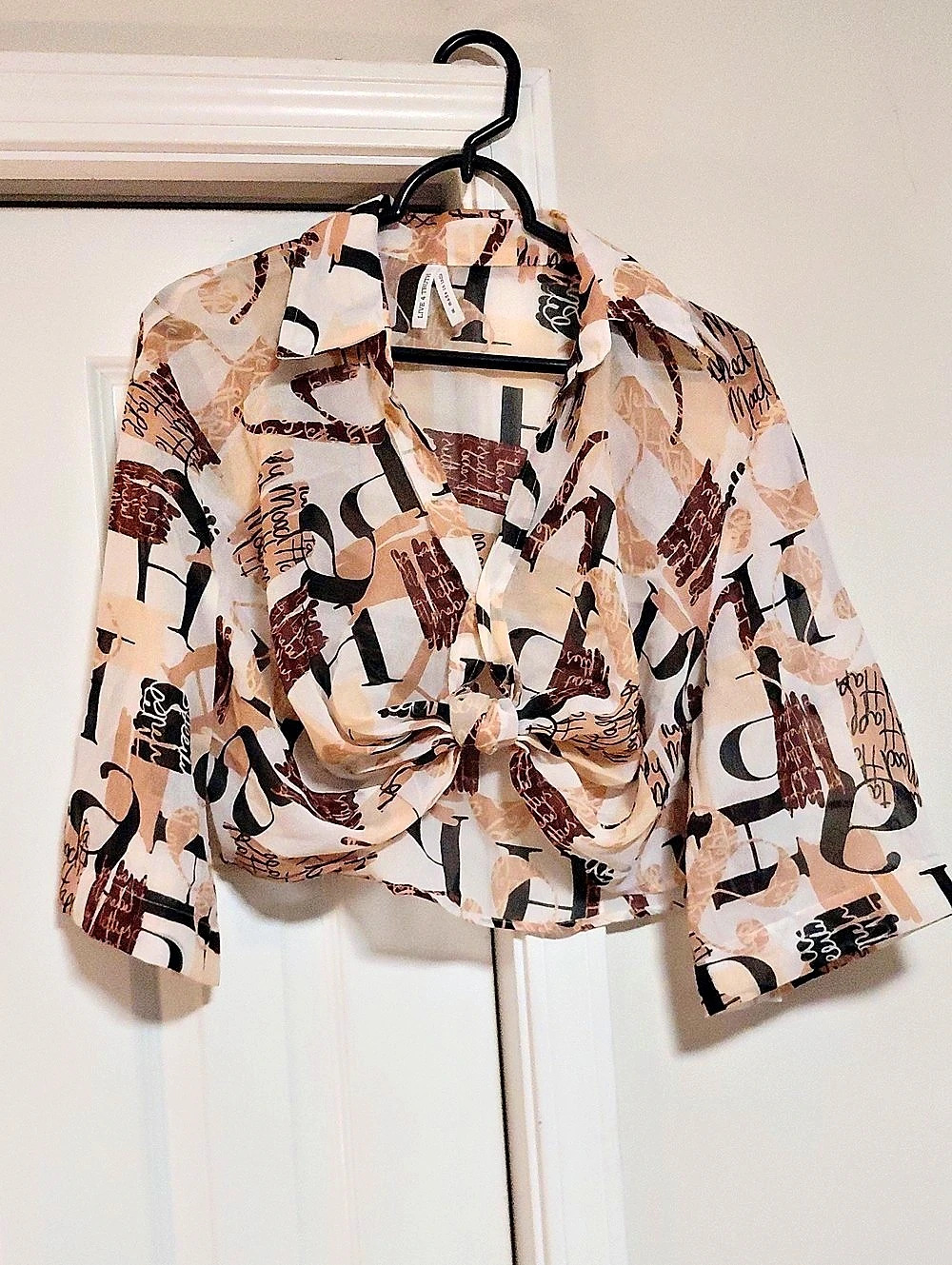 LIME 4 TREND Printed Cropped Jacket in Brown & Cream Like New